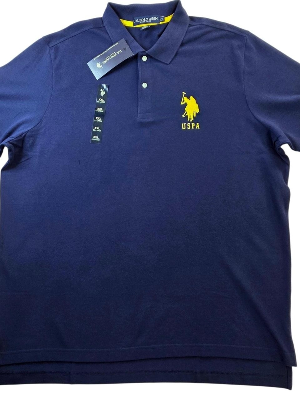 U.S. Polo Assn. Men's Navy Polo Shirt with Yellow Logo-Size XXL